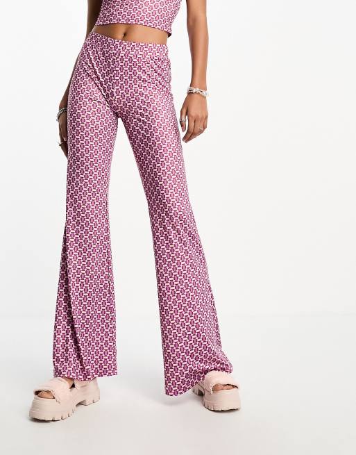 Plus Geo & Paisley Print Flare Leg Pants