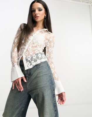 Another Reason 90s lace fitted blouse in white