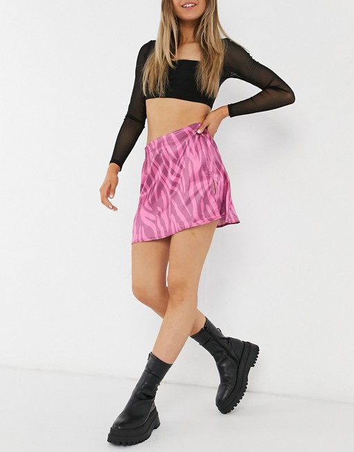 Another Reason a-line mini skirt in satin zebra co-ord