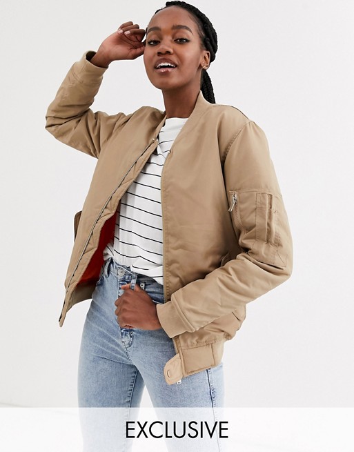Another Reason boyfriend style bomber jacket with contrast lining