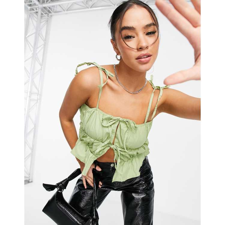 Asos Donna Abbigliamento Intimo Completi Intimi Crop top con spalline in stile babydoll allacciato sul davanti 