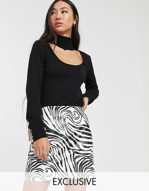 Another Reason faux leather mini skirt in zebra print