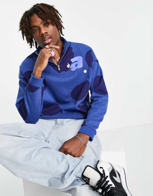 Another Reason - Felpa blu con macchie e zip corta