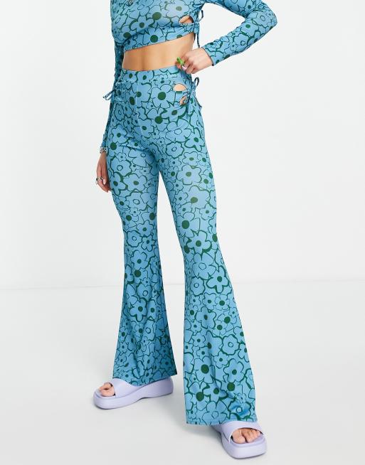 Vintage Printed Flared Pants Women Stretchy Flared Pants High