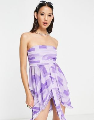 Another Reason geo print mesh bandeau top co-ord in lilac