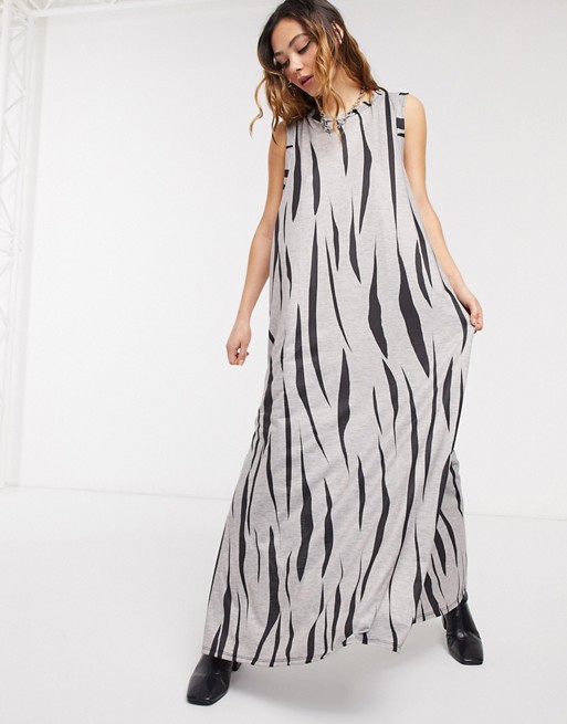 Another Reason jersey maxi dress in zebra print with thigh split