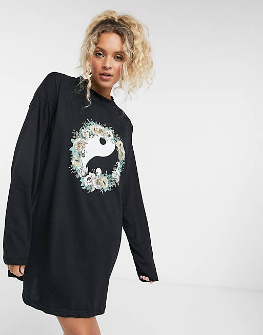 Another Reason long sleeve t-shirt dress with yin yang logo | ASOS