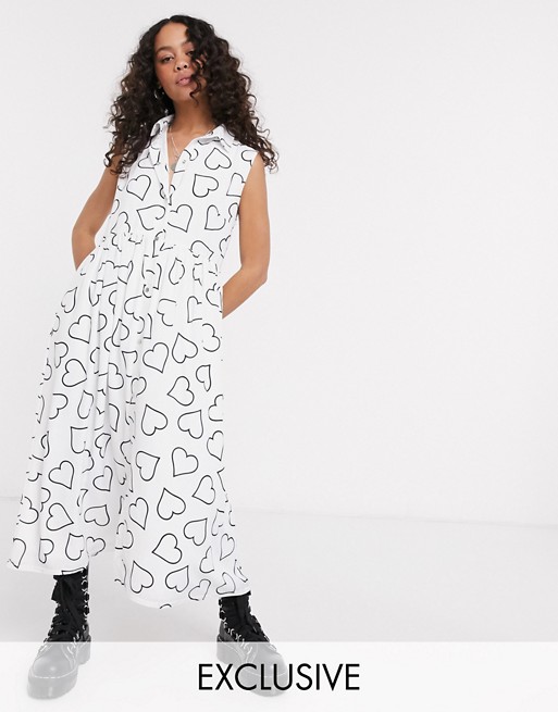 Another Reason midi shirt dress in heart scribble print