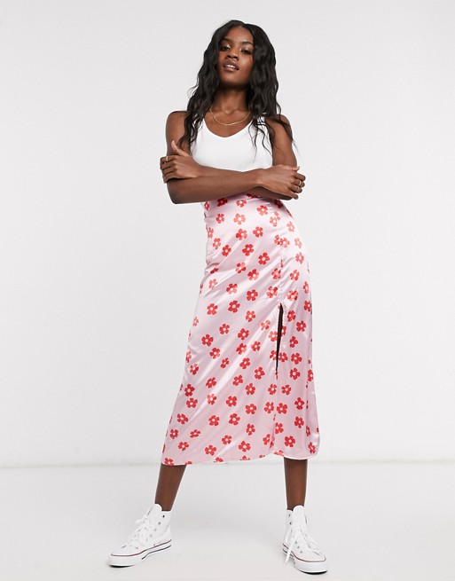 Another Reason midi skirt with split in floral print