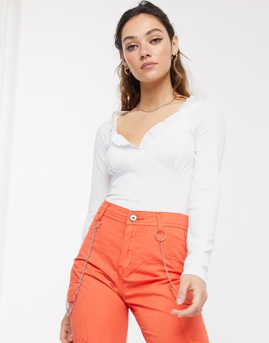 Another Reason milkmaid top with ruffle detail-White