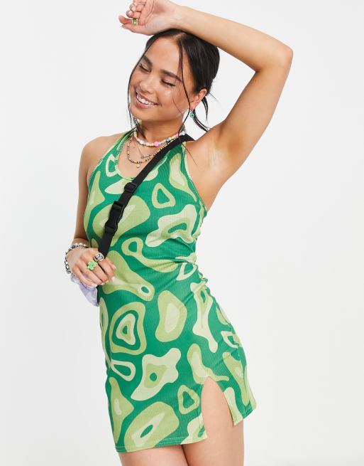 Another Reason - Mini jurk met halternek en abstracte grafische print in groen