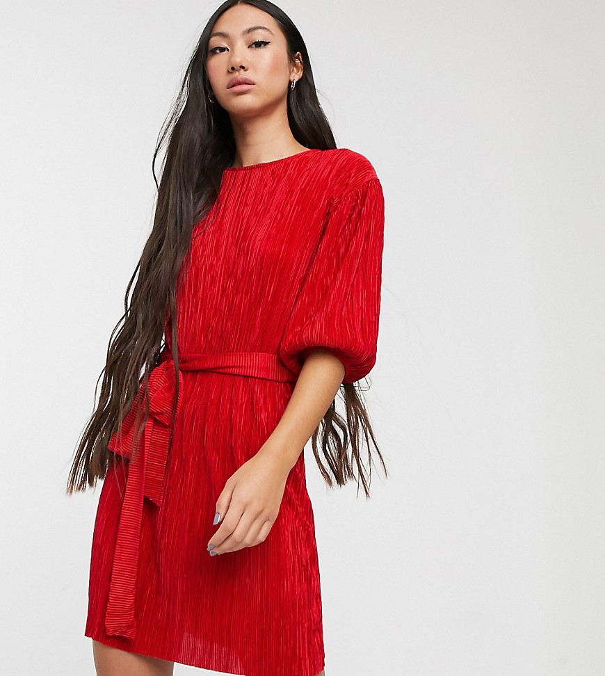 Another Reason plisse t-shirt dress with tie waist-Red