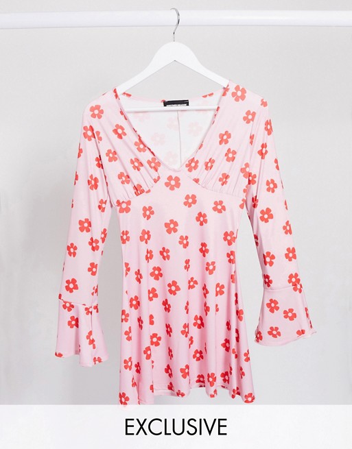 Another Reason plunge mini dress in floral print