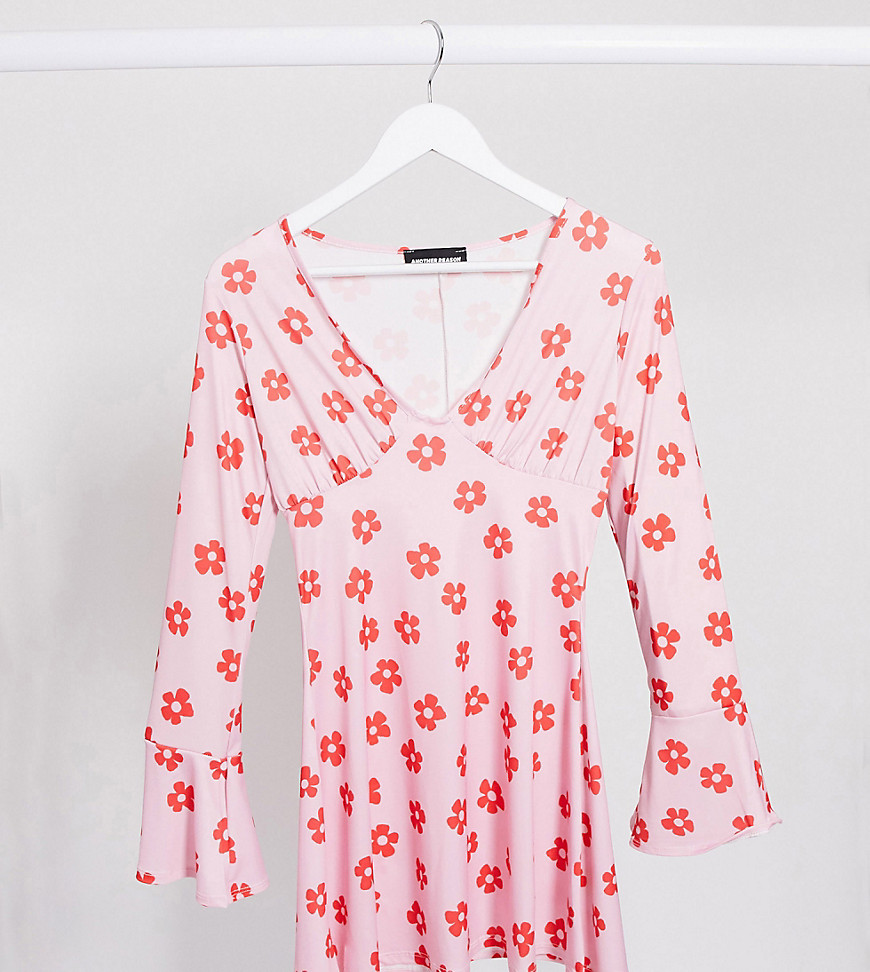Another Reason plunge mini dress in floral print-Pink