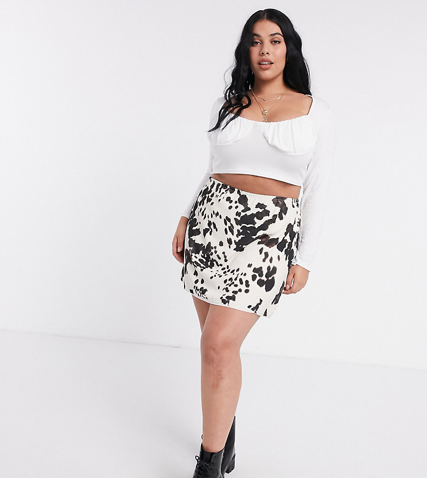 Another Reason Plus a-line mini skirt in cow print-Brown