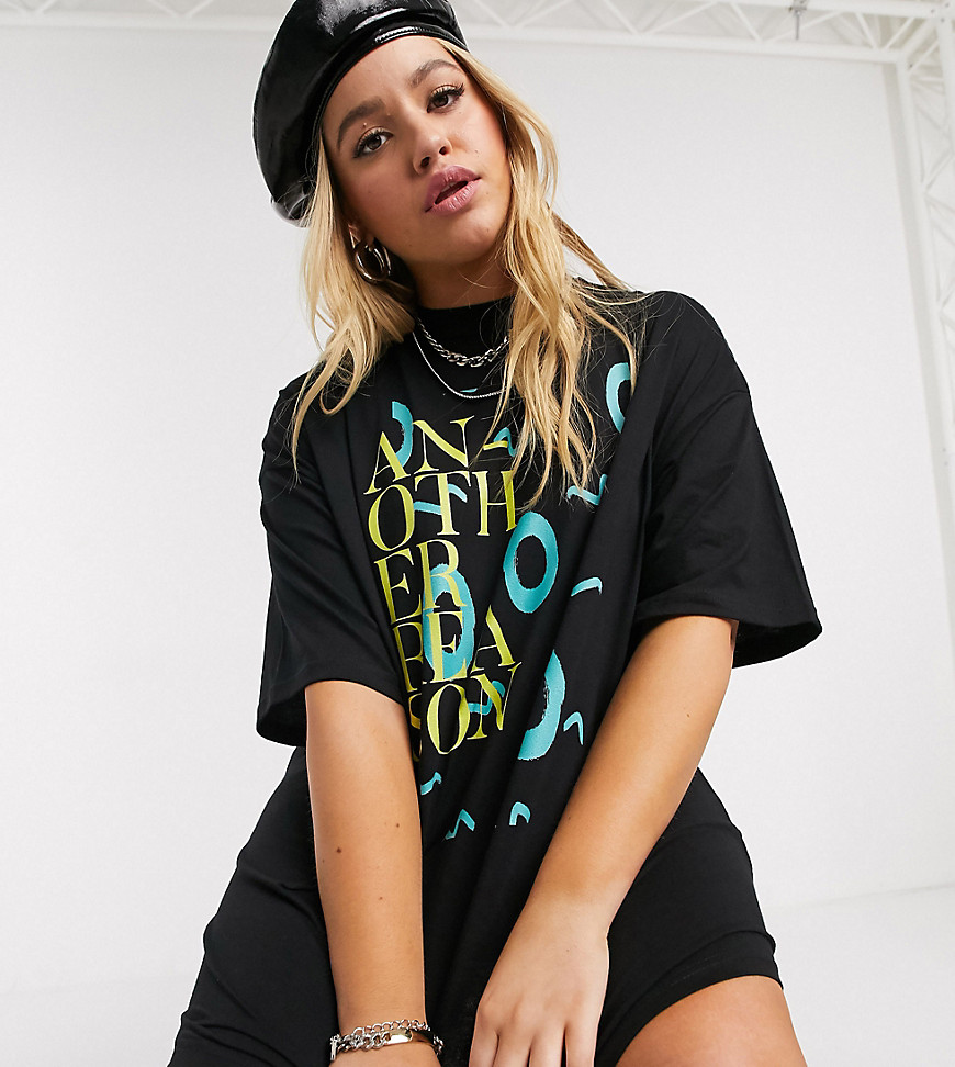 Another Reason Plus oversized t-shirt dress with graphic print-Black