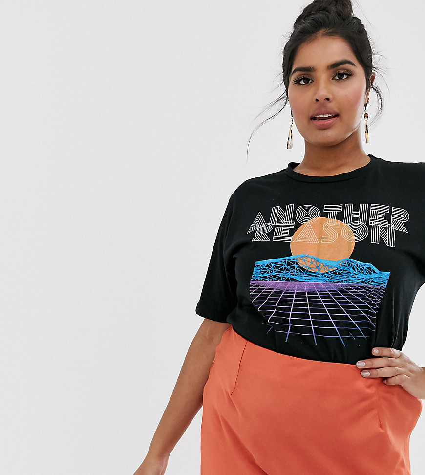Another Reason Plus – T-shirt med futuristisk grafik-Blå
