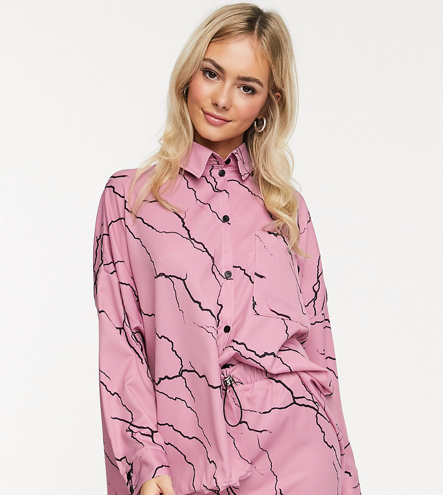 Another Reason relaxed boyfriend shirt in lightening print co-ord-Pink