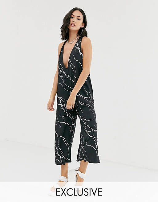 Another Reason relaxed wide leg jumpsuit in lightening print | ASOS