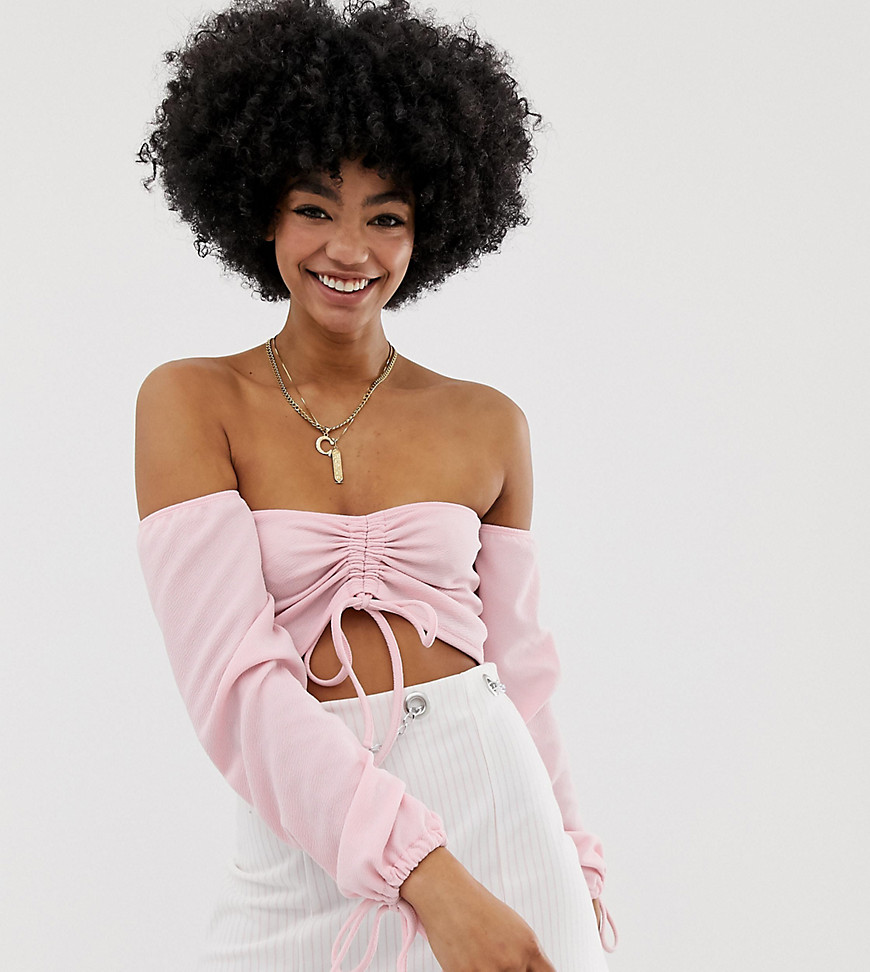 Another Reason ruched front bardot top-Pink
