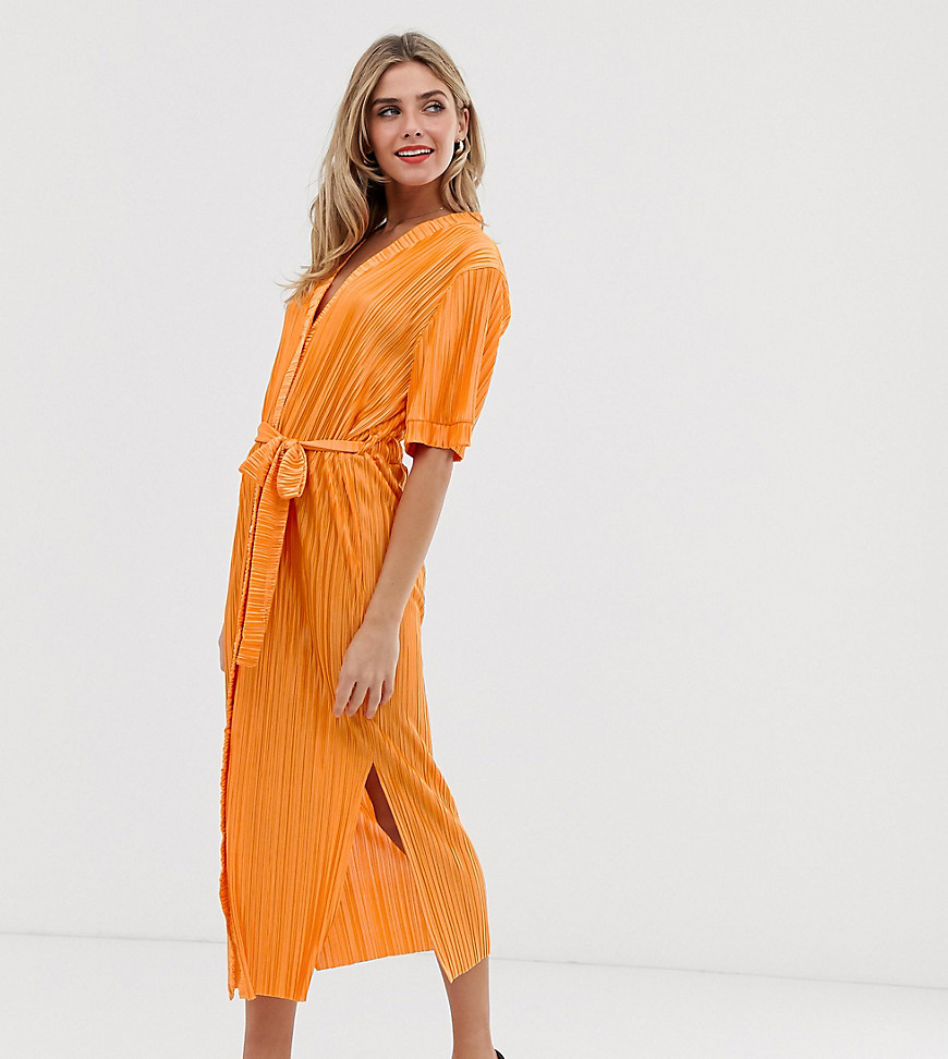 Another Reason – Skjortklänning i midimodell med skärp och sidoslits-Orange