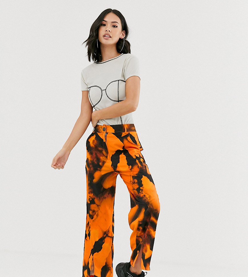 Another Reason split front straight leg trousers in blur print-Beige