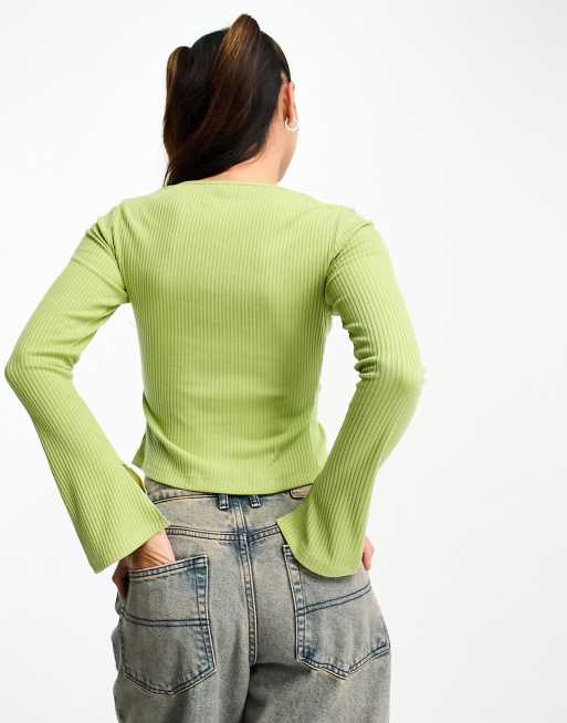 Another Reason - Top a maniche lunghe color pistacchio anni '90 con cut-out sul davanti, 4 di 4