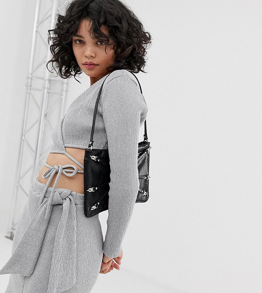 Another Reason wrap crop top co-ord-Grey