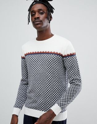 Antony Morato – Gräddvit stickad tröja med sicksack-mönster i alpackablandning