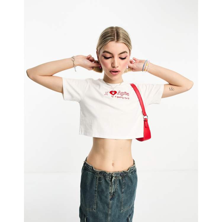 APEE by A BATHING APE heart logo crop top in white | ASOS