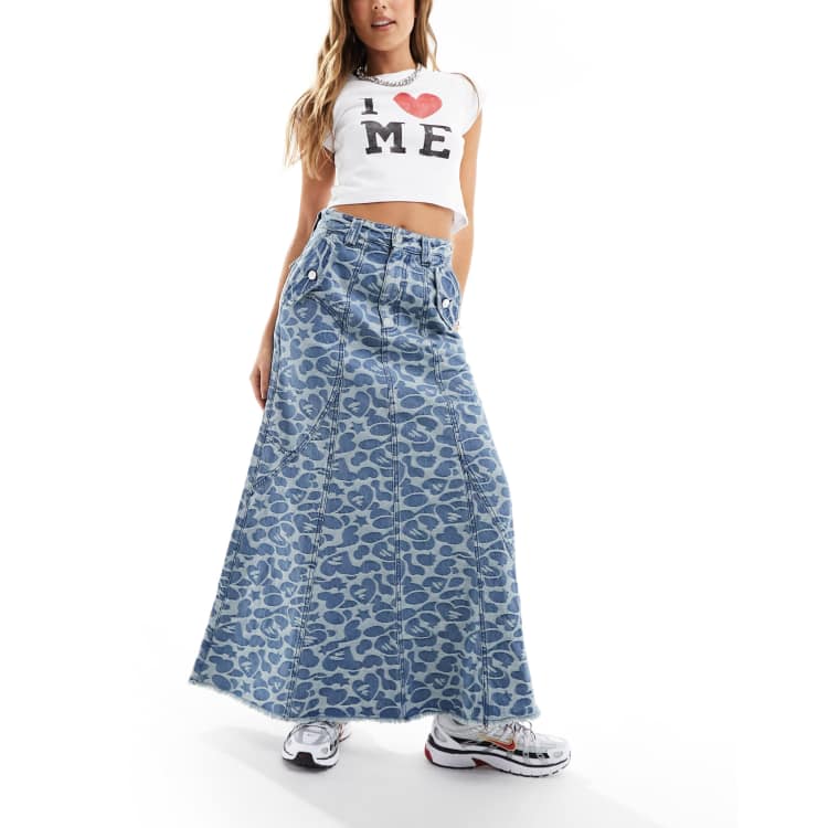 APEE by A Bathing Ape long denim skirt in blue wash