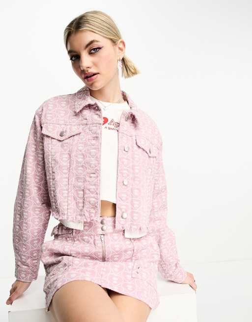 Light pink outlet cropped denim jacket