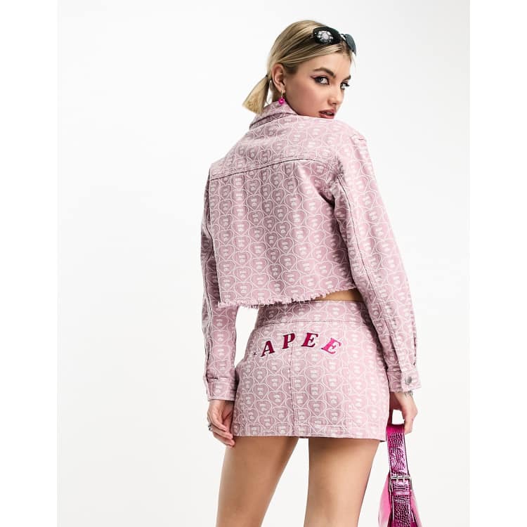 APEE by A BATHING APE printed denim skirt in pink | ASOS