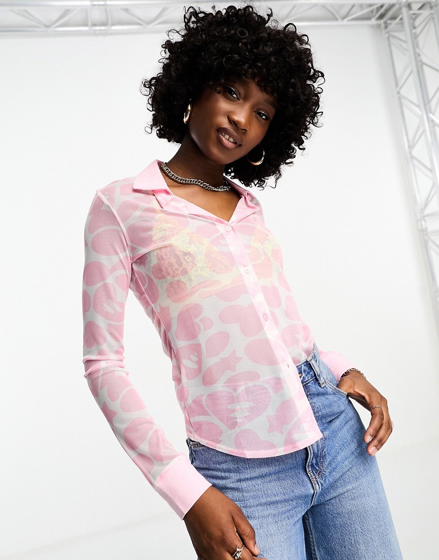 APEE by A BATHING APE printed long sleeve mesh shirt in pink