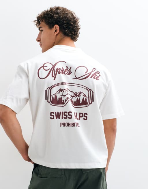 après ski T-shirt med rygprint i hvid, 4 af 5