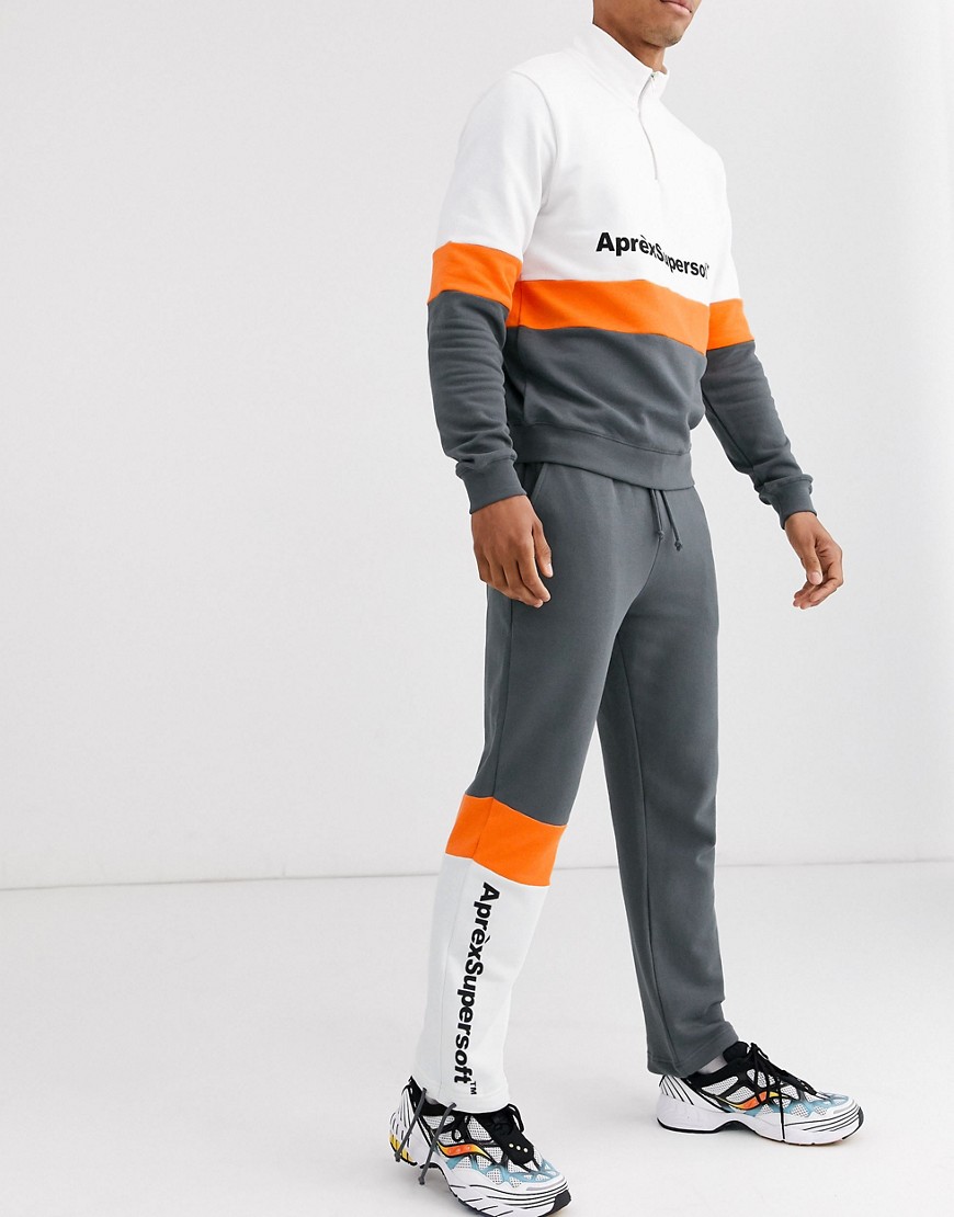 Aprex Supersoft joggers in grey with contrast panels-Multi
