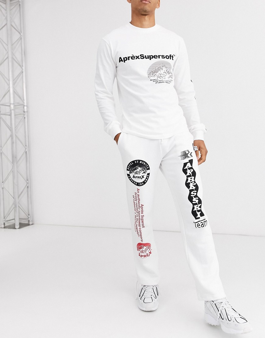 Aprex Supersoft joggers in white with graphic print logo