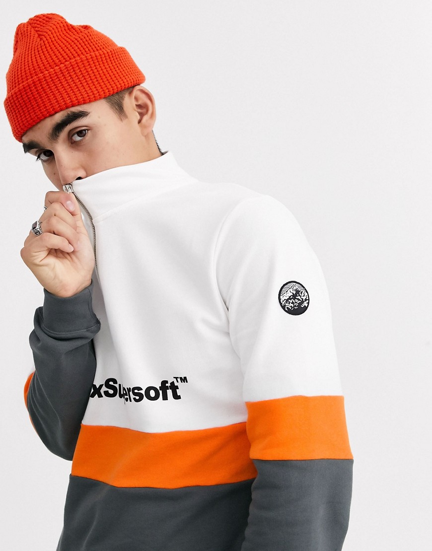 Aprex Supersoft sweatshirt with half zip in white with contrast panels-Multi