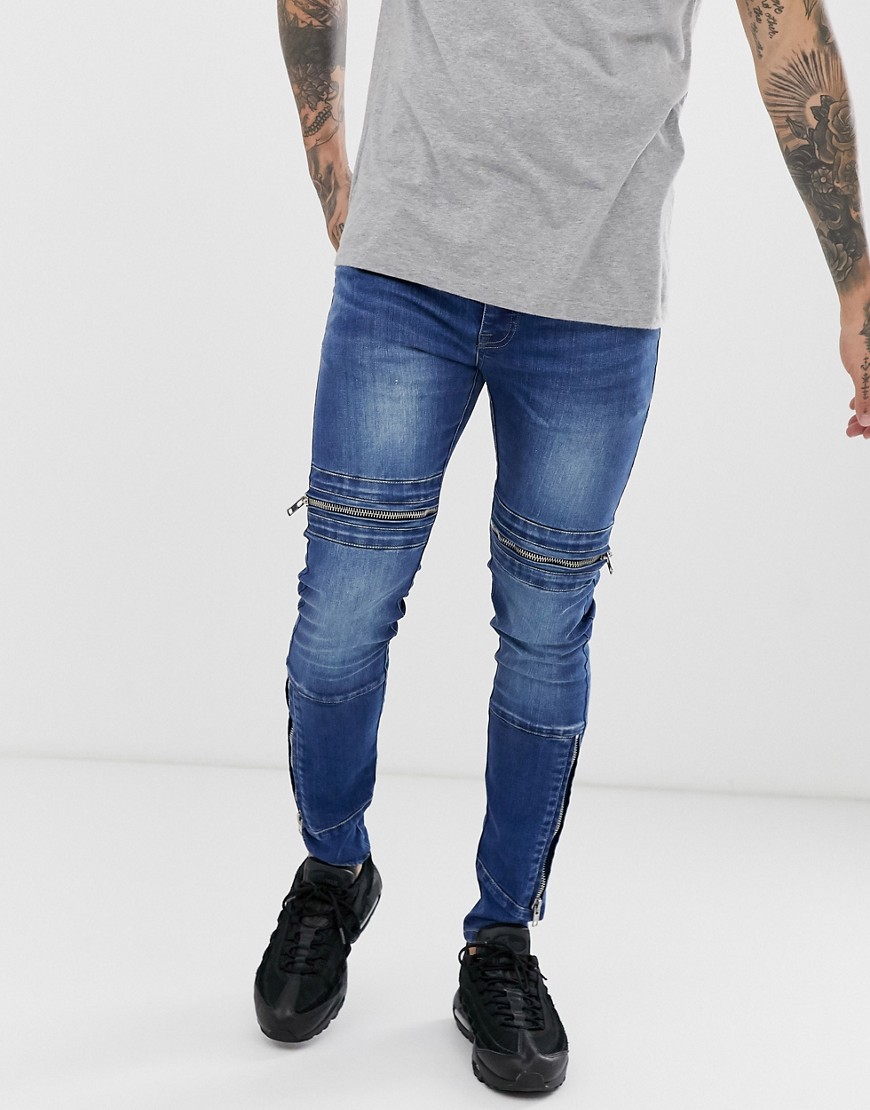 APT – Giles – Superskinny jeans med dragkedja-Blå