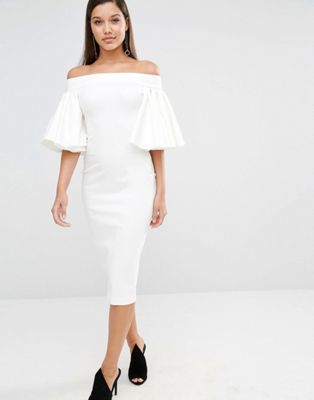 AQ/AQ Rising Bardot Frill Sleeve Midi Dress