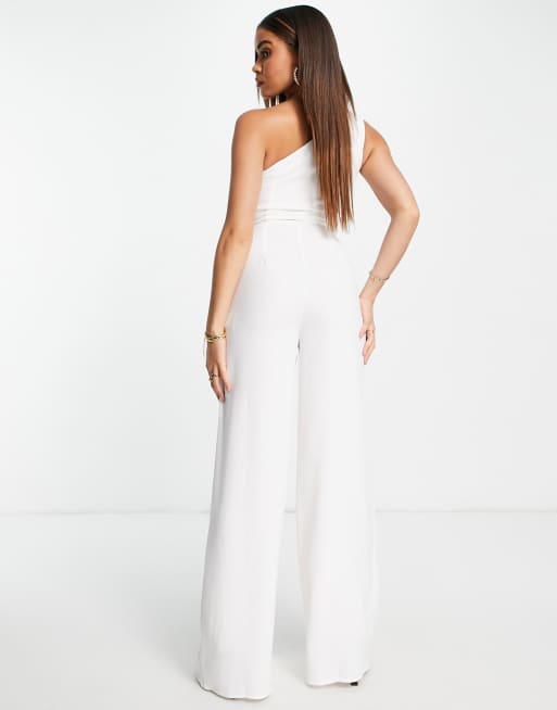 AQAQ Bridal one shoulder wide leg jumpsuit in white