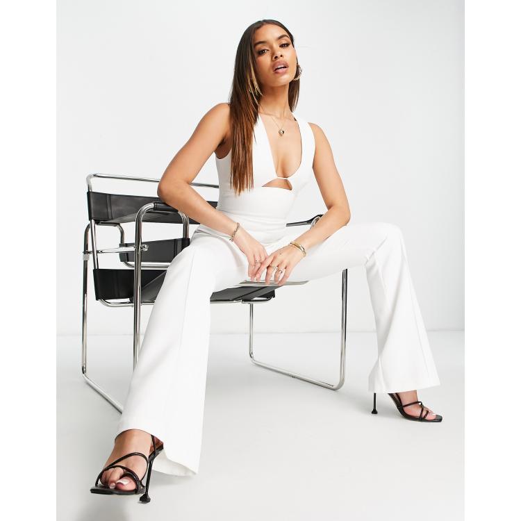 AQAQ Bridal plunge front fitted jumpsuit in white
