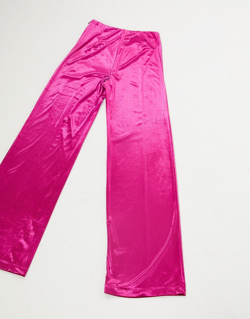 AQAQ - Fluwelen broek met hoge taille in fuschia-Roze