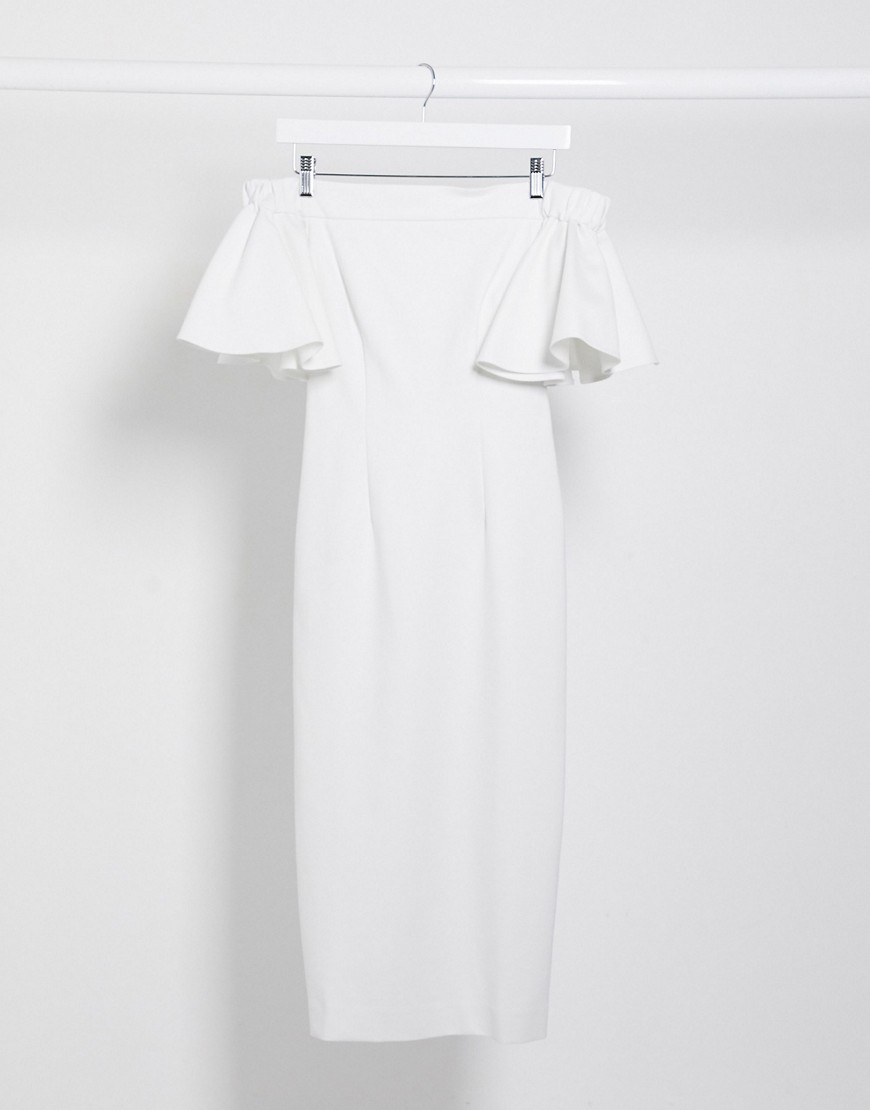 AQAQ - Halflange bardot-jurk met ruche aan de mouwen in wit