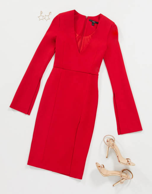 AQAQ - Jurk met V-hals en split in rood