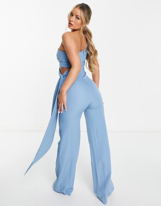 AQAQ one shoulder jumpsuit in slate blue