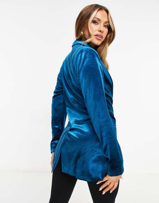 Women's blue velvet clearance jacket