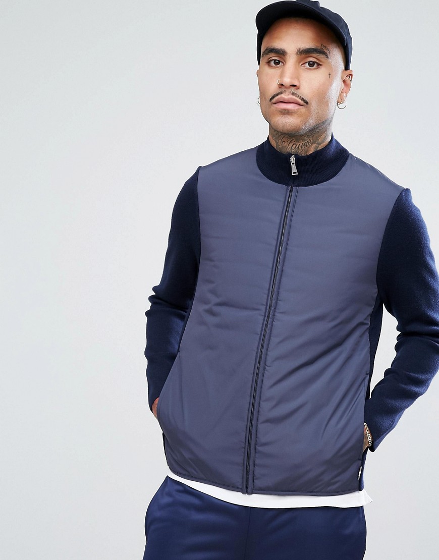 Aquascutum Wise heavy knit and nylon zip through jacket in navy