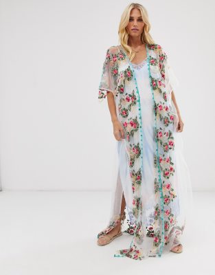 mesh maxi kimono