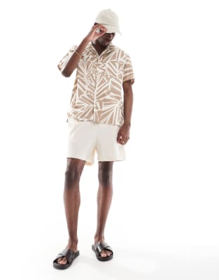 Aray Abstract Print Resort Beach Shirt In Brown